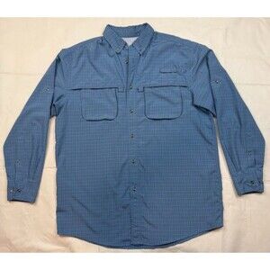 L.L. Bean Men's Blue Plaid Long Sleeve Vented Fishing/Outdoor Shirt, L Tall